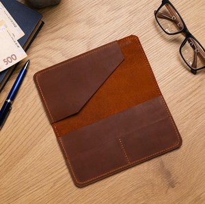 Funda para Chequera de Cuero Vacuno de Primera Calidad, Fundas para Chequera de Cuero Genuino con 2 Bolsillos, Porta Cheques Impermeable al por Mayor - Product Image 5