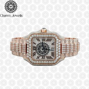 Montre mécanique analogique de luxe pour homme Charm, avec cadran carré en acier inoxydable serti de diamants, 40 mm, affichage de la date automatique, bouton poussoir, fermoir caché - Product Image 6