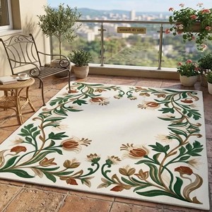 Tapis d'intérieur rectangulaire en laine tuftée à la main à motif floral, à poils moyens, antidérapant, pour salon, style transitionnel, décoration intérieure - Product Image 6