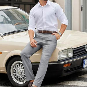 Pantalones Chinos Casuales para Hombre, Cintura Elástica, Ligeros, Corte Clásico, Pantalones de Vestir para Negocios con Bolsillos, Cómodos, de Algodón - Product Image 5