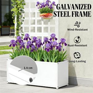 Fioriera Rialzata Bianca e Vaso da Giardino con Traliccio e Cancelli Durevoli per Piante e Fiori da Esterno - Product Image 2