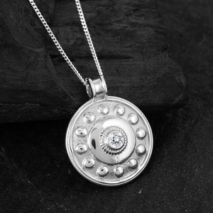 Fine Jewelry Cubic Zirconia Gemstone <b>Solid</b> 925 Sterling <b>Silver</b> Charm Fine Pendant Round Shape Chain <b>Necklace</b> Jewelry For Women's - Product Image 4