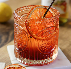 Verres à boire dorés à motif floral rétro, verrerie vintage perlée, verres texturés pour eau et cocktails, verres cadeaux pour les fêtes - Product Image 1