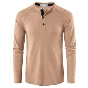 <b>Men's</b> Long Sleeve Henley <b>T</b>-<b>Shirt</b> 100% Cotton Blank Solid Textured Knitted Pullover Breathable Eco-Friendly Casual Wear for - Product Image 4