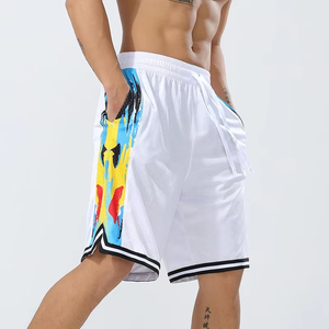Men's White Mesh Basketball Shorts With Colorful Side Print Drawstring Closure Breathable Regular Fit All Seasons Sportwear - Product Image 2