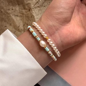 Multicolor Gemstone Pearl Bracelet Dainty Beaded Stacking Jewelry 925 Sterling Silver 14K Gold Plated - Product Image 4