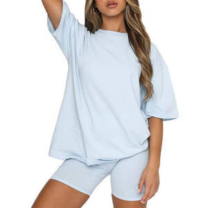 Conjuntos de Dos Piezas para Mujer, Modernos, 100% Algodón, Cuello Redondo, Camiseta y Pantalones Cortos, Manga Corta, Corte Regular, Ropa Urbana de Verano - Product Image 6