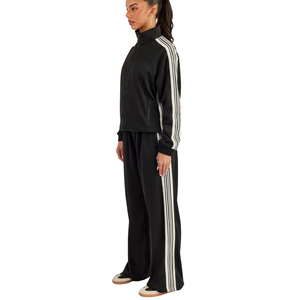 Conjunto Deportivo de Dos Piezas para Mujer con Cremallera Completa, Cuello Alto, Top de Manga Larga con Rayas en Contraste y Pantalones de Pierna Ancha con Cintura Elástica - Product Image 6