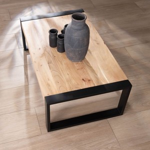 Mesa de centro rectangular de estilo industrial Vandana Silver Form en metal y madera - Product Image 6