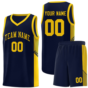 Ensemble de maillots de basket-ball personnalisables MANWA, bleu marine et jaune, unisexe, pour enfants, respirant, en polyester, impression par transfert par sublimation, uniformes - Product Image 6