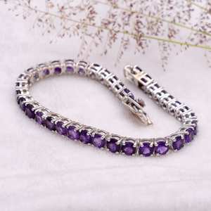 Sterling Silver Amethyst Tennis <b>Bracelet</b> Handmade Gemstone Jewelry Elegant Dainty <b>Bracelet</b> Gift For Women - Product Image 5