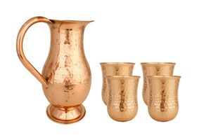 Copper elegant jug with lid and glass set metal drinkware for <b>water</b> juice serving durable reusable kitchen dining - Product Image 5