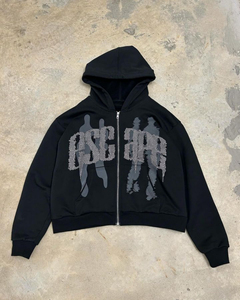 Chándal extragrande con pedrería personalizada Glory, 100% algodón, tejido grueso, con capucha y cremallera, para ropa urbana, unisex. - Product Image 6