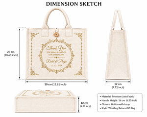 Sac cadeau de mariage en jute laminé avec fermeture à bouton imprimé or, écologique, logo personnalisé, sac fourre-tout - Product Image 2