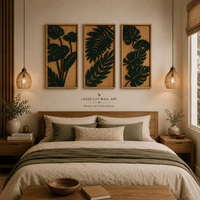 Arte Mural Moderno de Hojas Tropicales, Corte Láser en Madera |   Paneles Decorativos para Sala de Estar, Dormitorio, Oficina y Decoración del Hogar Contemporánea