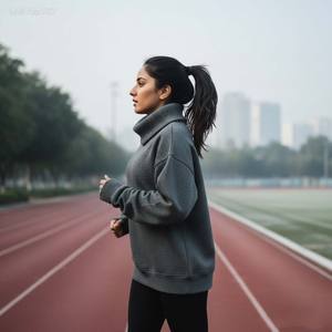 Sudadera Deportiva Gris para Mujer, de Alta Calidad, con Cuello Acanalado Ajustado, para Entrenamiento Invernal - Product Image 6