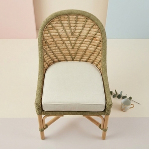 Chaise de salle à manger en osier à dossier incurvé style bohème avec coussin en tissu, fauteuil d'appoint en rotin fait main, mobilier de cuisine et de salle à manger haut de gamme - Product Image 5