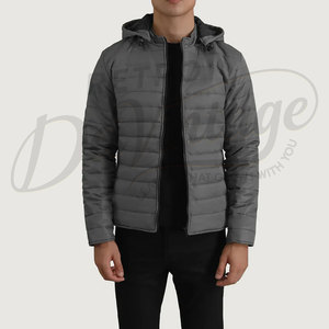 Custom Men Grey Winter <b>Jacket</b> Lightweight Hooded Padded Outerwear Slim Fit Casual Warm Zip Up Puffer <b>Jacket</b> For Men - Product Image 1