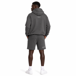 ONETEN APPARELS Unisex Hoodie Shorts Set Acid Wash Winter Gray Cotton Casual Drawstring Pocket Tracksuit Solid Color Loose - Product Image 2