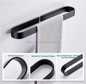 Porte-serviettes moderne en aluminium noir auto-adhésif pour hôtel et cuisine Design mural pour salle de bain Fabriqué outre-mer en métal Nouveau - Product Image 3