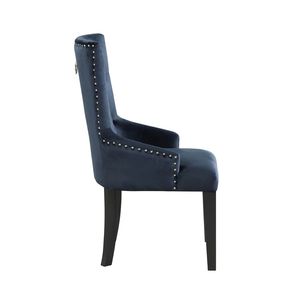 Dark <b>Navy</b> and Black Velvet Upholstered Side <b>Chair</b> with Nailhead Trim Elegant <b>Dining</b> <b>Chairs</b> - Product Image 4