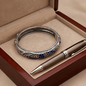 DIVYORO Women's Antique Floral Textured Brass Oxidized Silver Engagement <b>Bangle</b> with KADA Design - Product Image 2