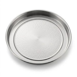 Plateau de service artisanal en acier satiné SS304 de 28 cm avec bordure en relief Tulsi, design minimaliste pour la décoration de la maison, les hôtels et les mariages - Product Image 3