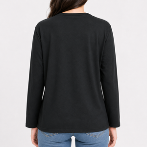 Camiseta de Manga Larga para Mujer, Cuello Redondo, Tejido de Punto, Color Sólido, Uso Diario Informal, Diseño Personalizado, Fabricante OEM/ODM - Product Image 2