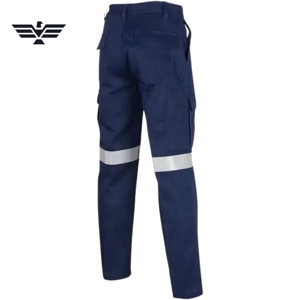 Mens Navy Blue Fluorescent Reflective Polyester Silk Screen Printed <b>Work</b> <b>Pants</b> Multi-Pocket <b>Cargo</b> Design Industrial - Product Image 4