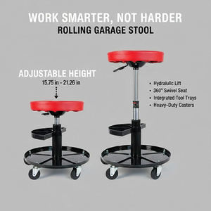 Siège d'atelier roulant réglable avec plateau à outils, siège de mécanicien pivotant à levage hydraulique avec roues GAPGAR029 - Product Image 5