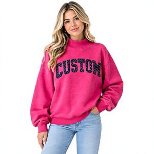 Sudadera Verde de Cuello Redondo para Mujer, Hombros Caídos, Manga Larga, Estampado de Letras, Top Casual de Otoño con Cuello Simulado - Product Image 2
