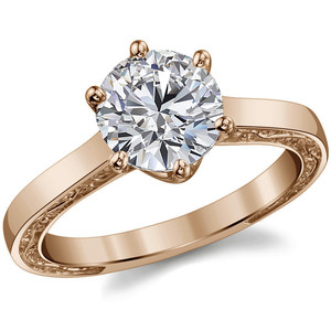 Round Cut Engagement <b>Ring</b> 18k White Gold Six-prong Trellis Solitaire <b>Ring</b> With <b>Plain</b> Shank & Vine Design Engagement <b>Ring</b> - Product Image 4