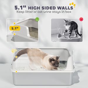 Lettiera per Gatti Grandi in Acciaio Inossidabile Grigio Chiaro con Design a Bordo Alto e Paletta, Facile da Pulire, Anti-Perdita di Urina, Peso 1kg - Product Image 4