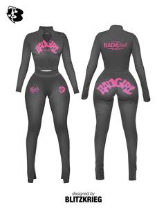 ชุดเซ็ตเสื้อครอปซิปสีน้ำตาลและเลกกิ้ง |   ชุดเซ็กซี่เข้ารูปสไตล์สตรีทแวร์ |   ลอสแอนเจลิส แบรนด์ Born to Love ชุดเสื้อผ้า OEM ผลิตภายใต้แบรนด์ส่วนตัว - Product Image 5