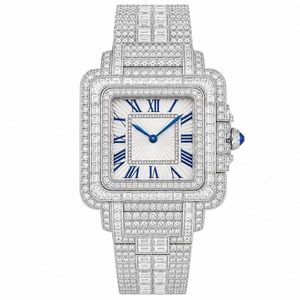 Luxury Women's <b>Diamond</b> <b>Watch</b> Rectangle Stainless Steel Case Analog Quartz Band Blue Roman Numerals - Product Image 3