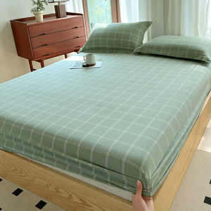 Sábana Plana de Algodón a Cuadros Verdes, 300 Hilos, Transpirable, para Todas las Estaciones, para Adultos, Uso Doméstico - Product Image 1
