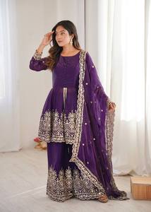 Indian Exporter Traditional Indian <b>Top</b> Plazzo Set Dupatta Pure Silk Knee-Length Parties Celebrations Natural Waist - Product Image 6