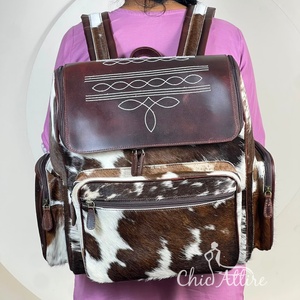 Wholesale Genuine Cowhide Leather with Boot Stitch <b>Backpack</b> Purse Tooled Flap Women Travel Daily Use School Fashion <b>Backpacks</b> - Product Image 1