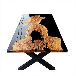 Tablero de Mesa de Comedor de Resina Epoxi Negra | Tablero de Mesa para Restaurante Royal | Losa de Madera y Resina para Cocina | Tablero de Mesa Personalizado para Pasillo - Product Image 1