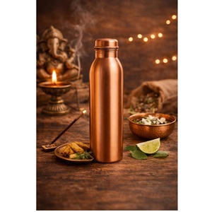 <b>Brushed</b> Copper Flask Milled Cap Pure Solid Copper <b>Bottle</b> for Gym Sports & Office - Product Image 4