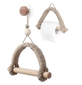 Nuevo Diseño: Soporte de Papel Higiénico de Cuerda con Asa de Madera, Ganchos Artesanales y Organizador de Pared - Product Image 1