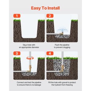 Rubinetto Esterno Antigelo da 4,25 FT, Idrante da Giardino Resistente al Gelo, Profondità di Interramento 24'', Connettori per Tubi NPT da 3/4'' - Product Image 6