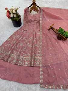 Robe Anarkali tendance et élégante pour femmes, à manches longues, en magnifique georgette, style indien et pakistanais, prête à porter - Product Image 4