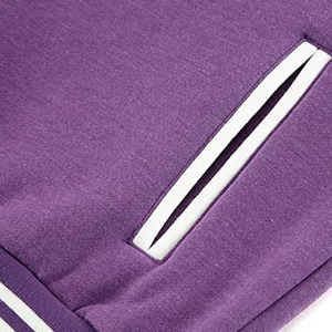 Unisex Black <b>Purple</b> Varsity Jacket 100% Wool Genuine Leather Stand Collar Regular Fit Waterproof Windproof Eco-Friendly Winter - Product Image 4