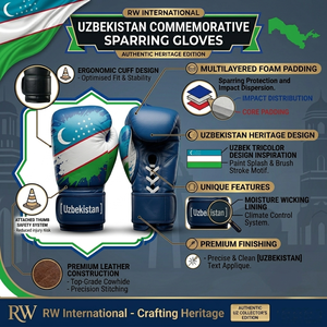 Gants de boxe légers au design personnalisé du drapeau de l'Ouzbékistan, en cuir de vachette de qualité supérieure, fermeture à boucle et crochet, pour hommes et femmes, professionnels - Product Image 4