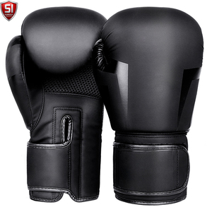 Gants de boxe SUMROOS SI en cuir noir et or avec sangle de poignet réglable, durables, protecteurs, confortables, équipement d'entraînement, design à lacets - Product Image 1