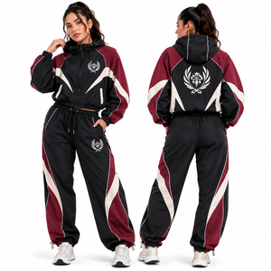 Ladies Colorblock Windbreaker <b>Set</b> Embroidered Hooded Jacket And <b>Matching</b> <b>Joggers</b> For Private Label OEM Factory Supplier Exporter - Product Image 3