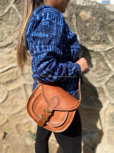 Bolso bandolera hecho a mano informal Unisex de cuero de cabra Real, bolso de hombro Vintage con forro de lona y correa, patrón de caramelo, uso diario - Product Image 4