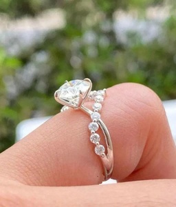 Unique V Band Round Cut 1.01CT Lab Grown Diamond Crossover Band <b>Ring</b> for Women 925 Silver Fine Promise Gift For Lover - Product Image 2
