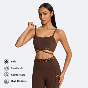 <b>Leopard</b> <b>Print</b> Yoga Set <b>High</b> Waisted Crisscross Strap Crop <b>Top</b> With Cut-Out Design Breathable Activewear For Women - Product Image 1